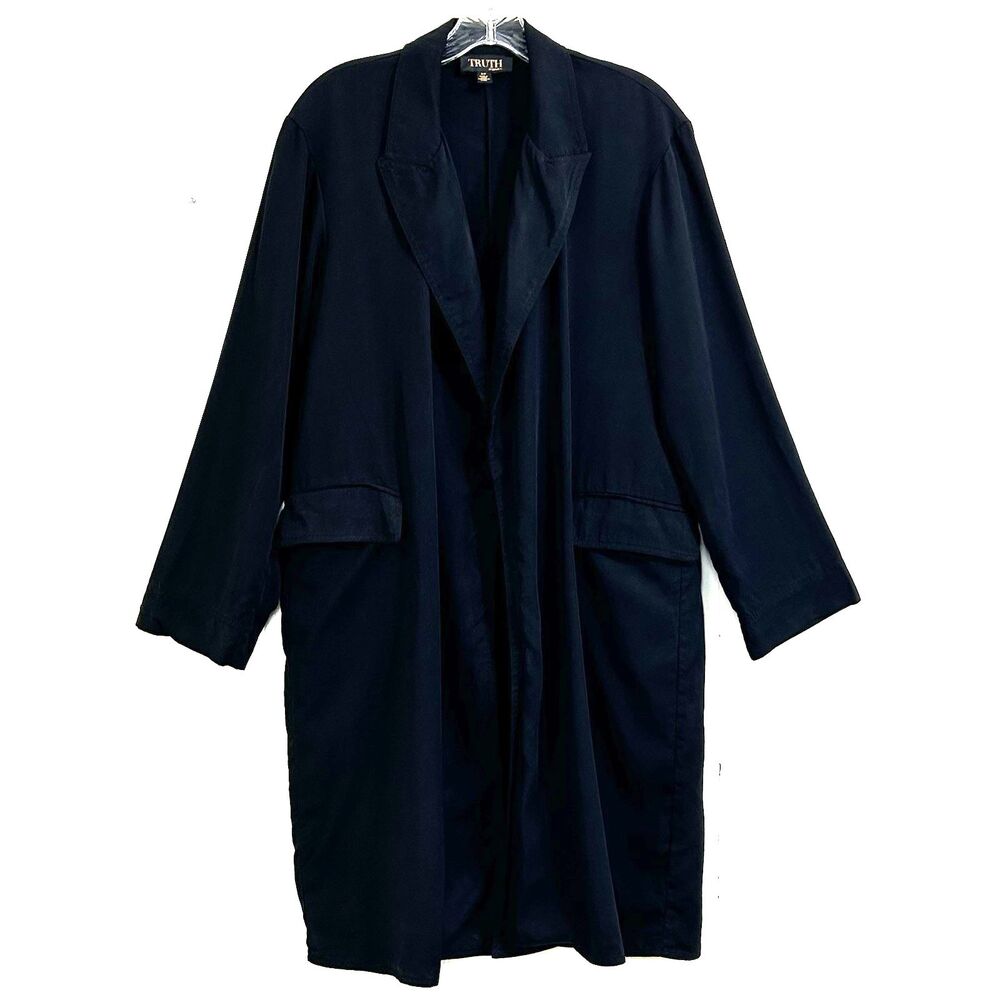 Truth by Republic Women's Black Long Open Jacket Size Small Pockets Lyocell Soft